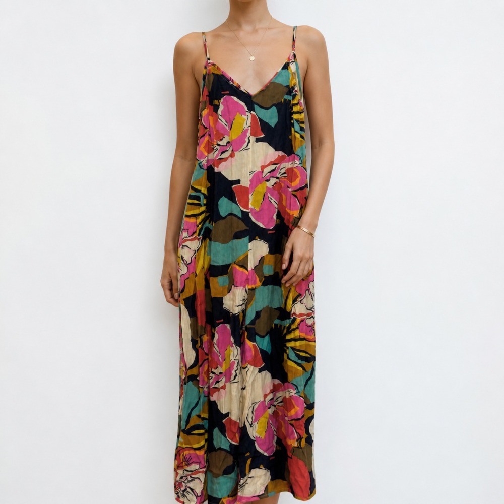 Billabong‎ Tropical Floral Maxi Dress Women's Size XS V-Neck Adjustable Straps